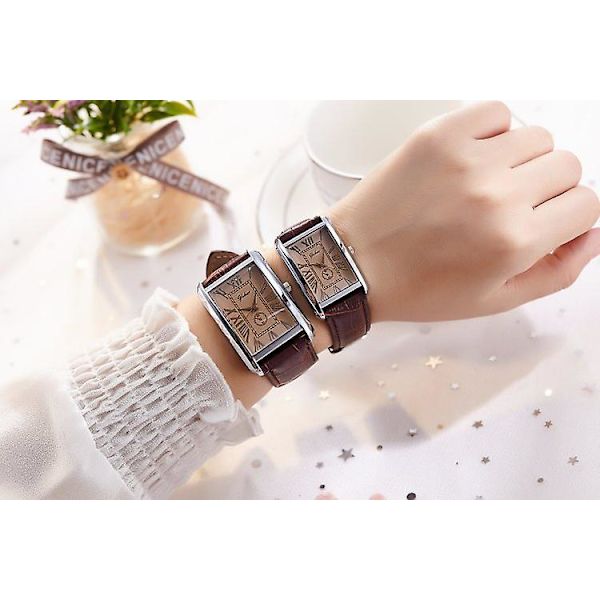 Dametæts ur med firkantet urkasse Parur Student Casual Kvarts Modeur Coffee belt large size