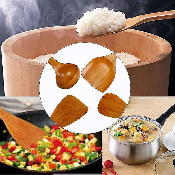 4-pack Bambusved Wok-spadar med slitsad spatel - Köksredskap
