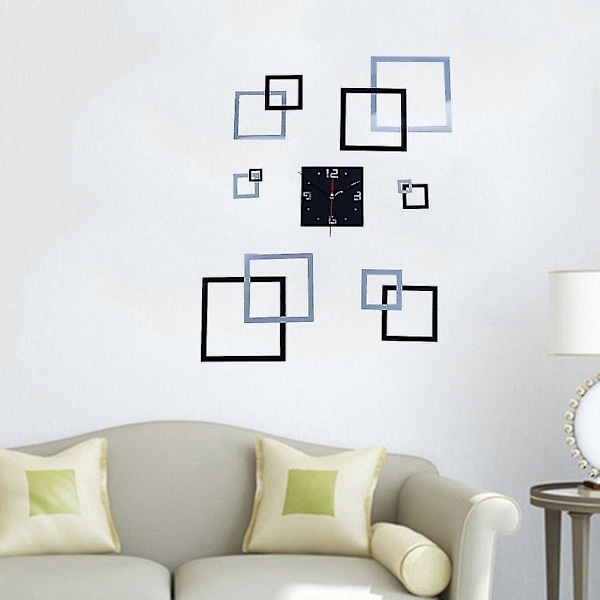 DIY Stor Veggklokke Hjem Kontor Rom 3D Speiloverflate Klistremerke