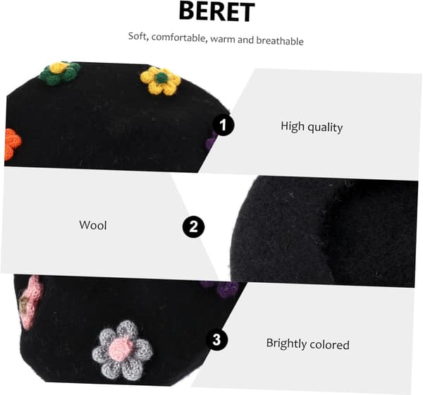 Uldbaret Hat med Blomsterdesign Stilfuld Varm Hat til Forår Efterår og Moderigtigt Børnetilbehør