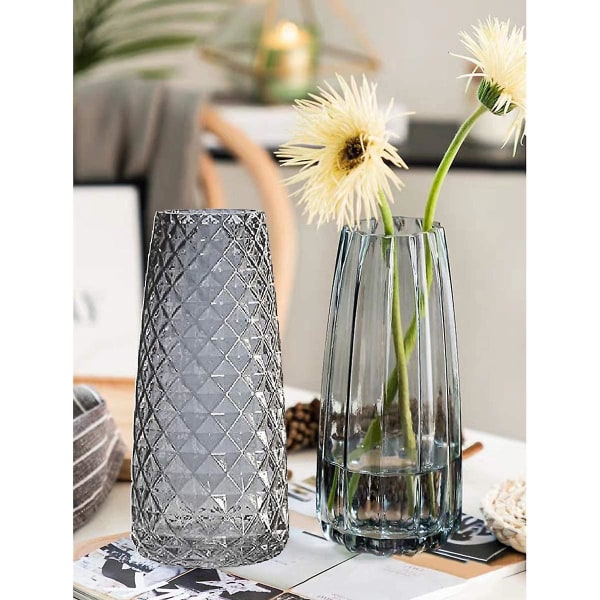 Blomstervaser, moderne til boligdekoration, 22 cm dekorative vase i klart glas - til hjemmet, skrivebord, bord, reol