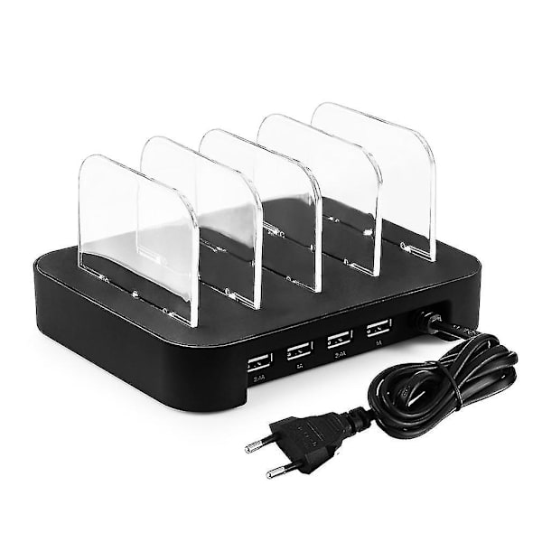 Laderstasjon med 4 USB-porter, multifunksjonell smartlader