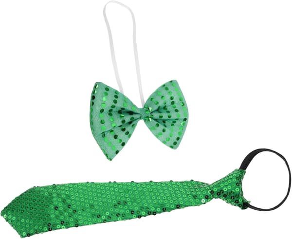 1 set irländsk paljettfluga och slips Patrick Day Celebration Kostymtillbehör