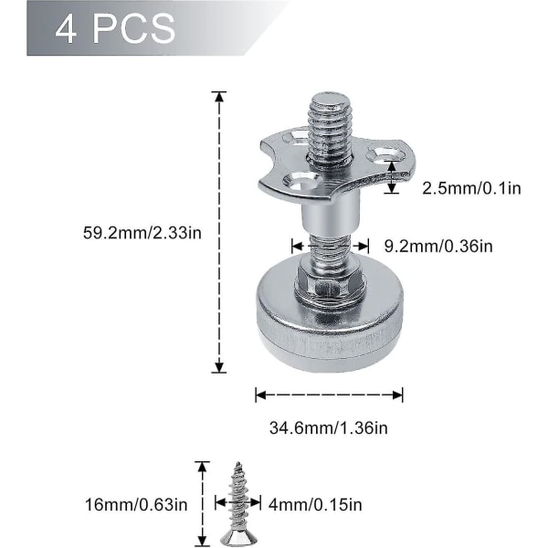 4 stk M1035 justerbare møbelføtter - med drivmutter Sølv metall justerbare føtter