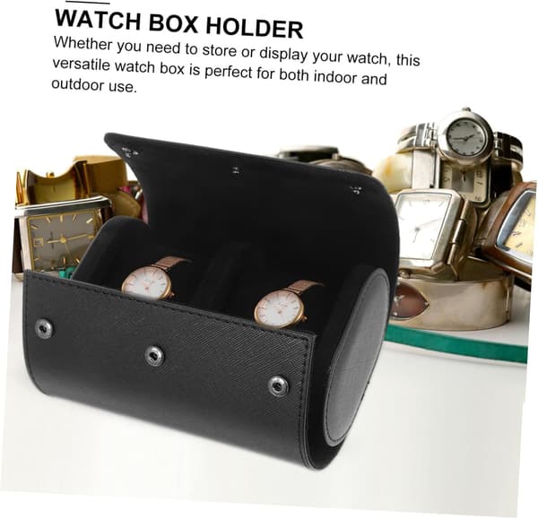 Læder ur opbevaringsboks til mænd Bærbar rejsetaske Elastisk PU-læder rum Ur Organizer Roll