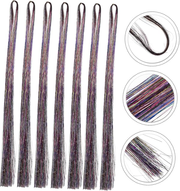 10 stk. glitterhår-tinsel-extensions, klips-hestehale-hårtilbehør for kvinner, extensionsdeler til bryllupsfest