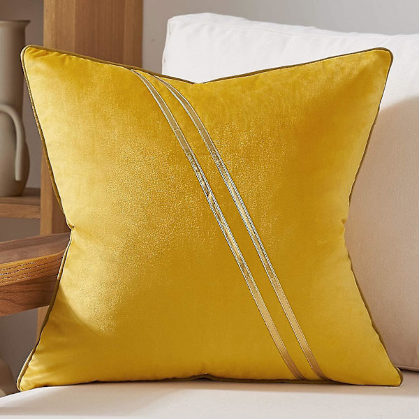 18 x 18 tum Guld Läder Randiga Linjer Sammet Kuddfodral Lyxig Modern Kastkudde Dekorativ Kudde För Soffa
