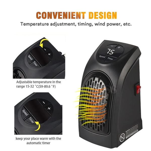 Elektrisk vægvarmer Mini bærbar plug-in personlig rumvarmer