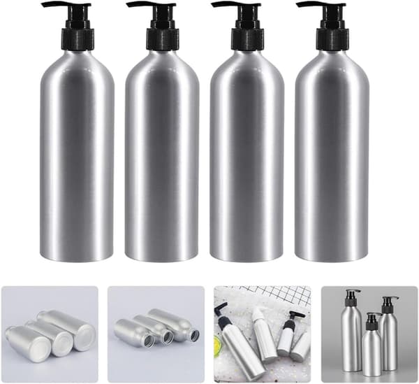 4st Press Lotion Underflaskor Flaska med Pump 250ml Aluminium Påfyllningsbar Spiral