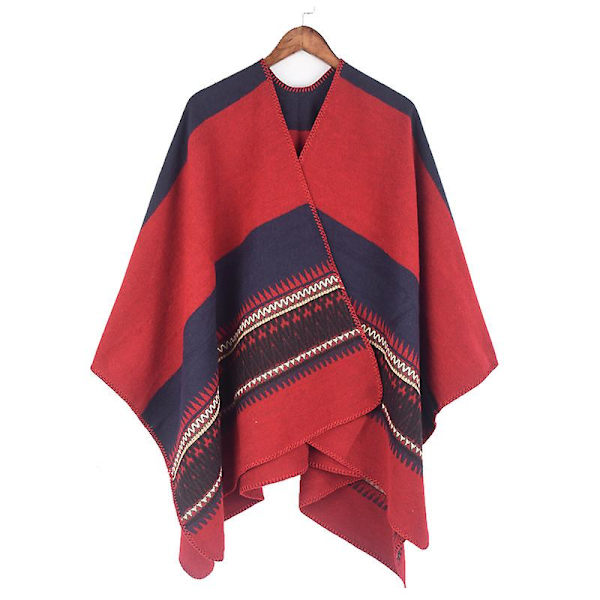 Dame Poncho Cape Åpen Front Vår Cardigan Dame Reversibel Fri Størrelse Cape Trykt Overdimensjonert Varmt red