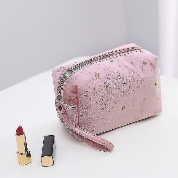 Åttekantet rosa fløyel kosmetikkveske Travel Håndvask Bag
