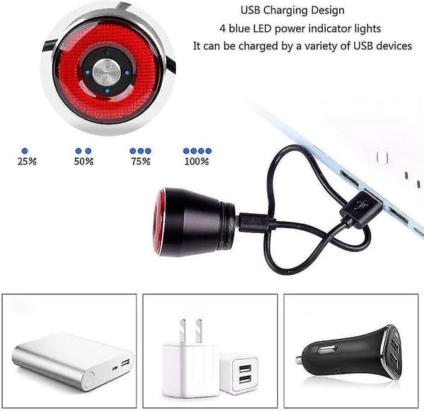Smart Sykkellys Bak, Sykkellys Med USB Oppladbare Bremslys
