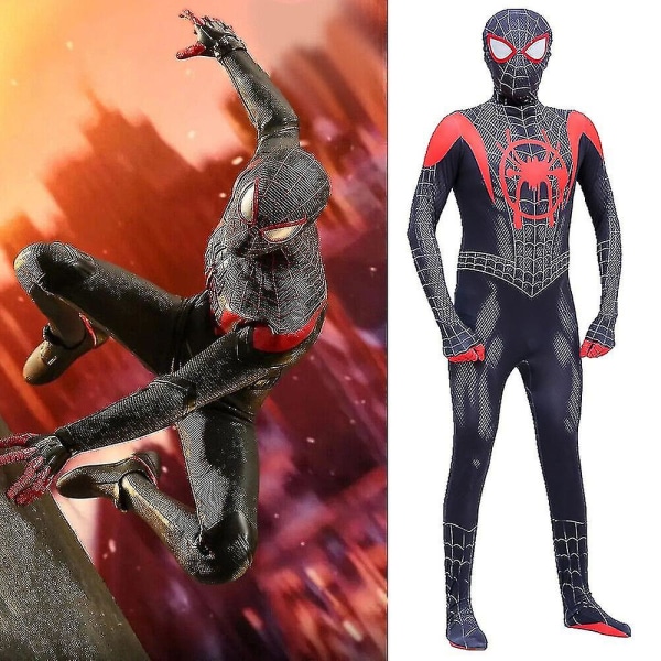 Spider-Man: Morales Jumpsuit Barnedrakt Superhelt Kostyme for Gutter Fancy Up Spandex 7-9 Years