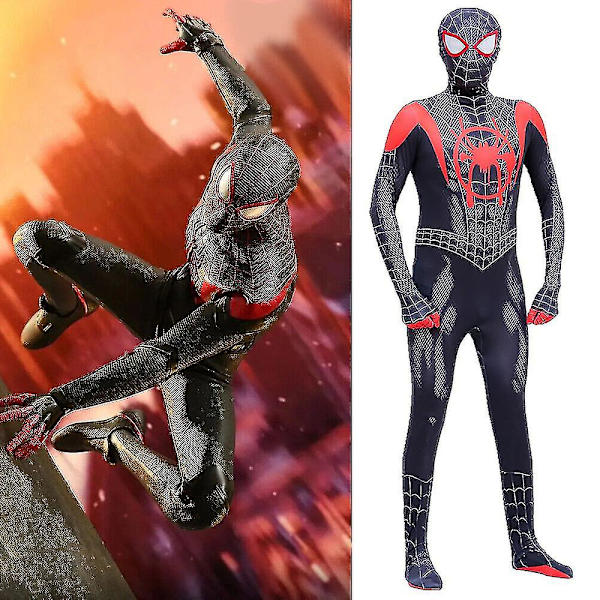 Spider-Man: Morales Jumpsuit Barnkläder Superhjälte Cosplaydräkt Spandex 3-4 Years