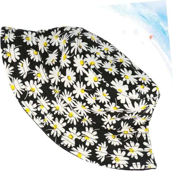 Daisy Printing Bucket Hat Sommer Solhat Mode til Udendørs Strandrejser Solbeskyttelse Sort