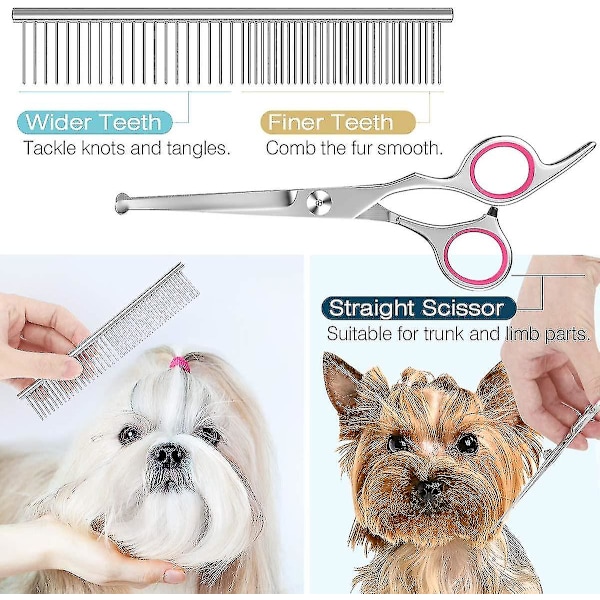 Hundtrimningssax, 5-delad set med titanbelagd rostfritt stål - rosa