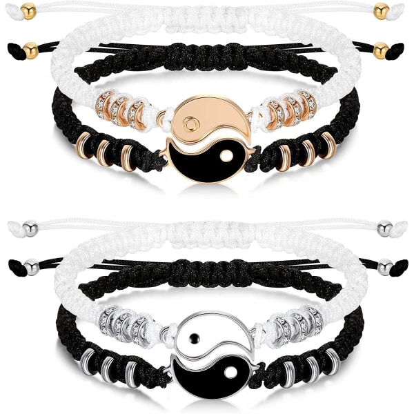 4 Pcs Matching Bracelets For Couples Yin Yang Bracelet Adjustable Cord Cute