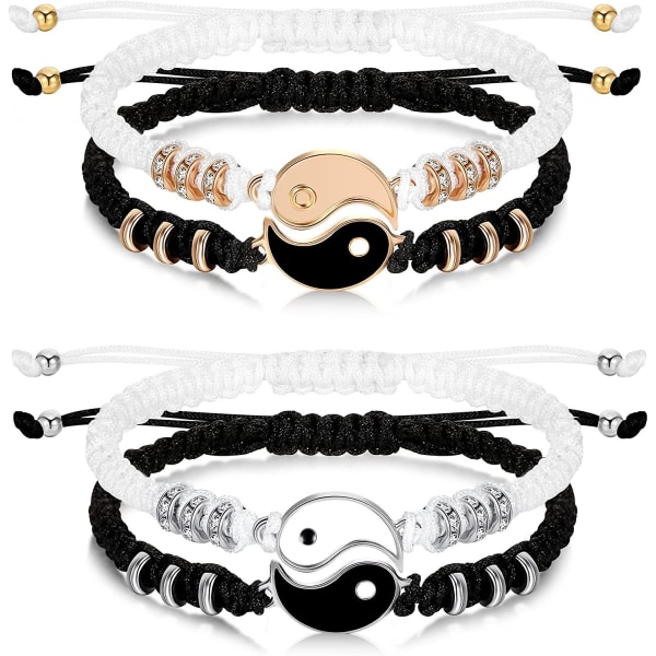 4 st matchande armband för par Yin Yang armband justerbar sladd Söt present