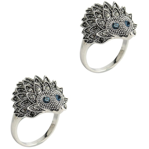 2 stk Kvinder Bling Rhinestone Hedgehog Ring Diamant Finger Ring smykker  Vintage dyrering (sølv 9) 9ef4 | Fyndiq