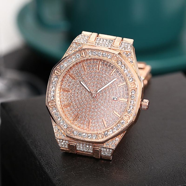 Watch Diamantlegering Modekalender Stålbälte Watch i kvarts Rose gold