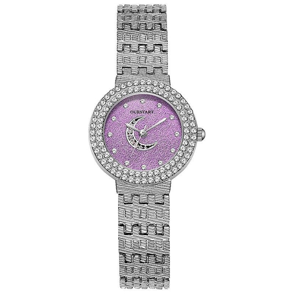 Temperament Entry Lux Student Ur | Rhinestone-besat Sølv Armbånd Kvarts Dameur Light purple