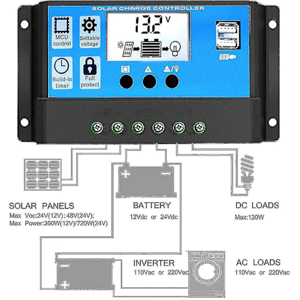 10A Laderegulering Solpanelregulator 12V/24V