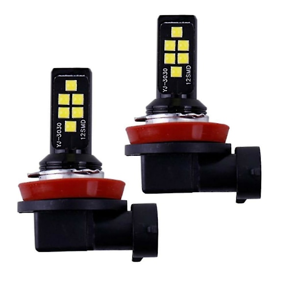 Nye LED-tåkelys Høy effekt tåkelys H8 H9 H11 3030 12smd tåkelys pære 60w pære. (svart) (2 stk)