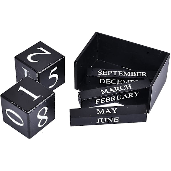 Træblok Kalender - Evig Blok Måned Dato Display Hjem Kontor Dekoration (sort) (shikai)-yuhao