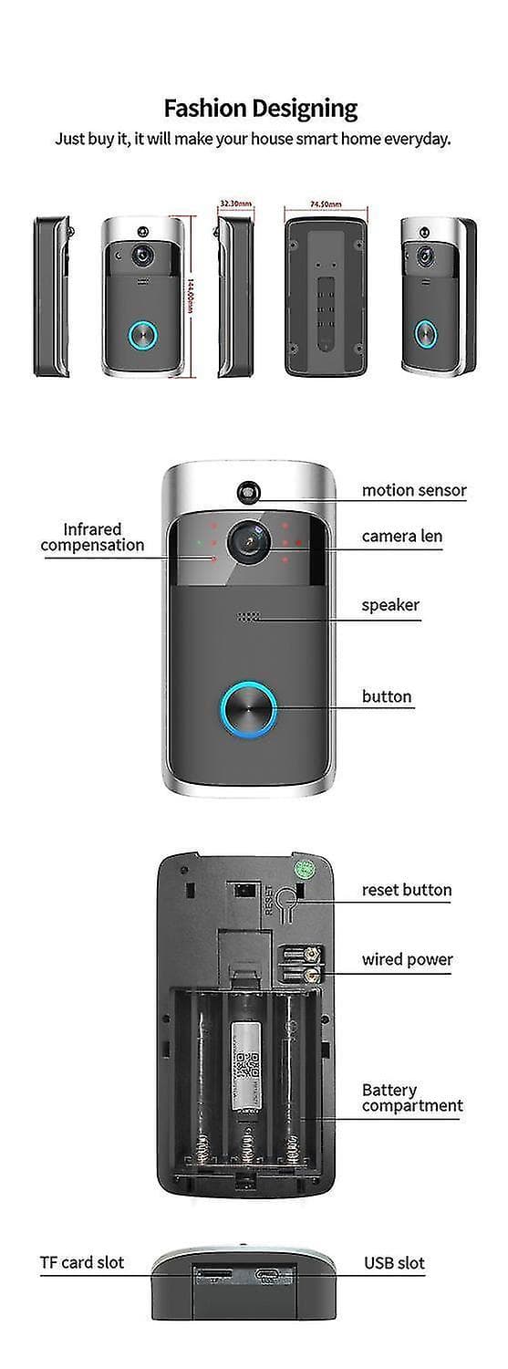 Smart dørklokke Wifi Trådløs Samtale Intercom Video Øye Leiligheter