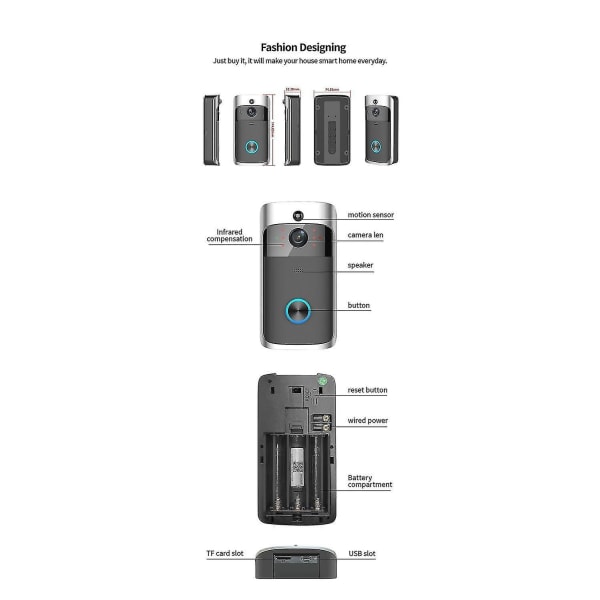 Smart Dörrklocka Wifi Trådlös Samtal Intercom Video Öga Lägenheter