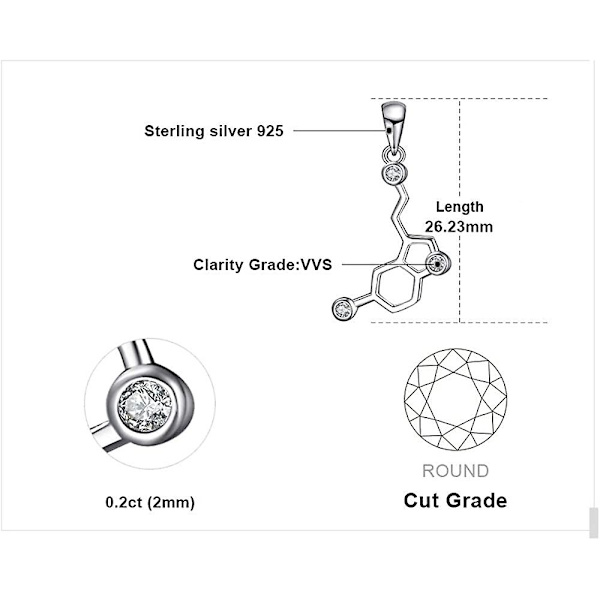 Serotonin Molekyle 0,2ct Kubisk Zirkonia Vedhæng Halskæde 925 Sterling Sølv 18 Lmell Gave