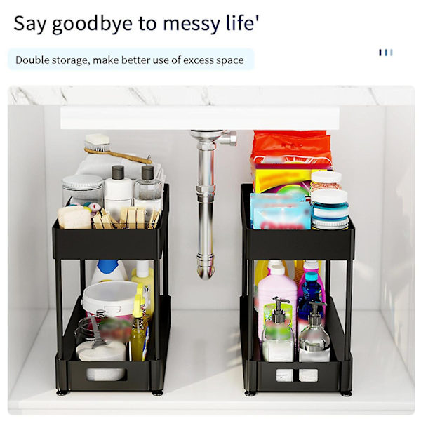2-trins Under Sink Organizer Skuffeudtrækningsopbevaringsstativ