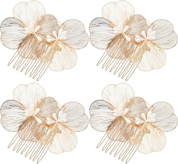 4 stk. bryllupshodeplagg brudehårkam blomster i vintage barokkstil