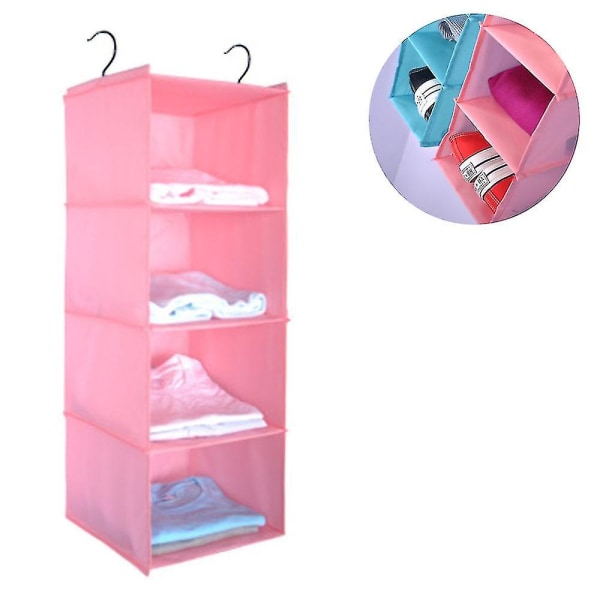 Hängande Hyllgardrob, 4 Fack Högkvalitativ Bomulls Camping Skåp Organizer Hängande Med Järnram Organizer Förvaringssystem Set Pink