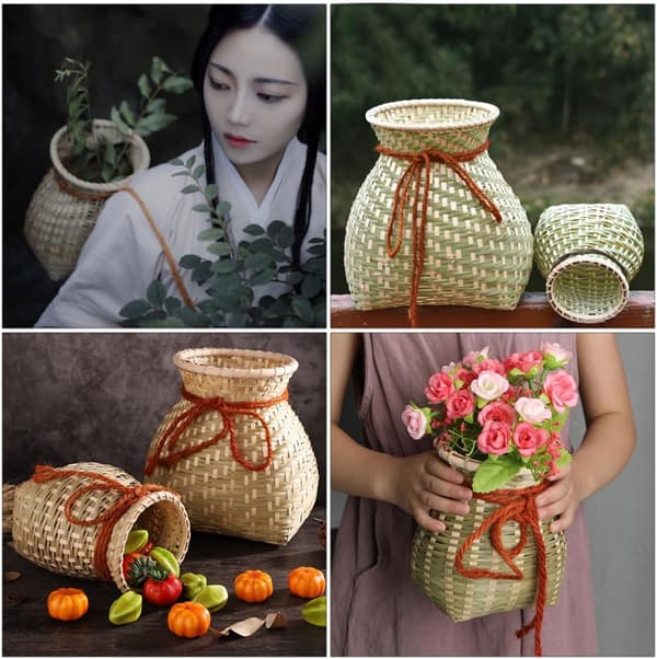 Bambu Blomkorg Bärbar Pastoral Stil Korg Lättvikts Multifunktionell Naturlig Rustik