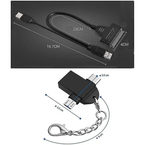 USB 3.0 til SATA Adapter Kabel Hard Drive Converter 2 i 1 plugg