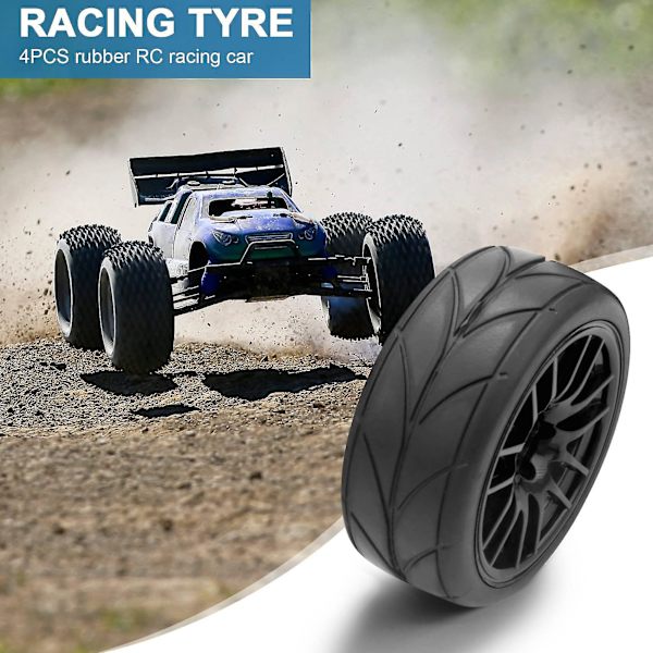 4 stk. 1/10 Gummi Dæk Rc Racing Bil Dæk På Vej Hjul Fælg Passer Til Hsp Hpi 9068-6081 Rc Bil Del