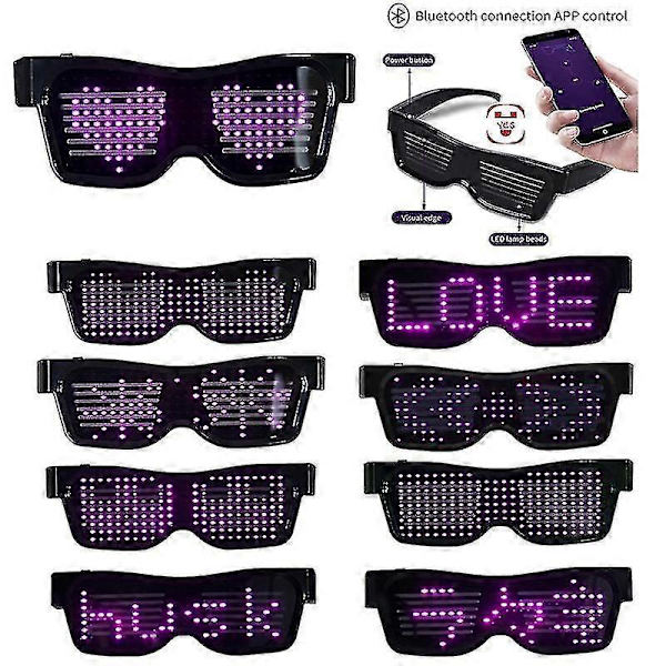App-styrede Bluetooth LED Party Briller med Tilpassede Sprog, USB Opladning, Blinkende Lysende Briller til Jul, Koncert, Solbriller Four Colors