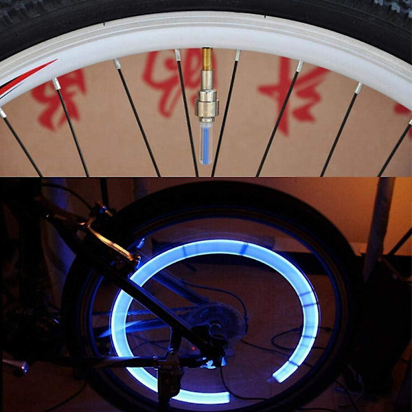 4-pakks LED-sykkelhjullys, 4 farger sykkeldekkventilhetter vanntette sykkelhjulsikkerhets-LED-lys