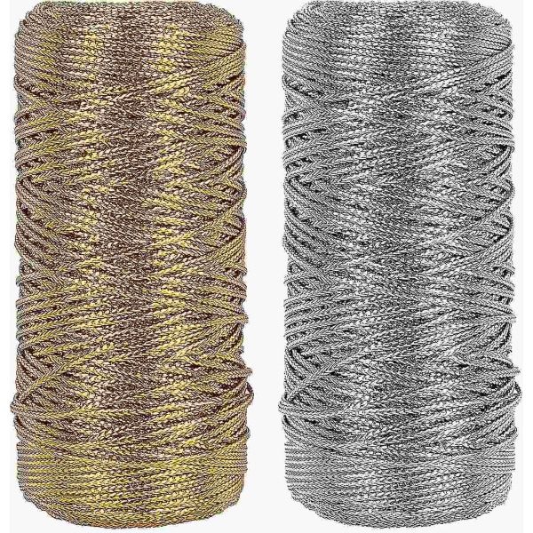 218 Yard 1,5 mm Guld Sølv Metallic Tråd Snor Tinsel String