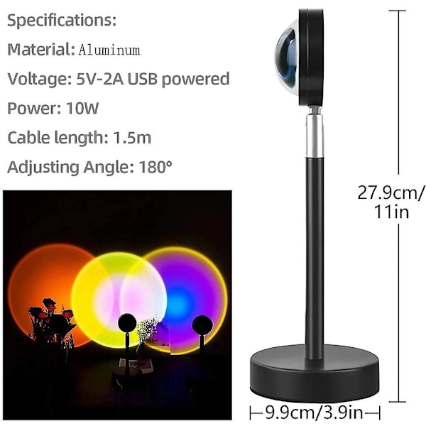 RGB Solnedgang Regnbue Projektionslampe Tiktok LED Natlampe