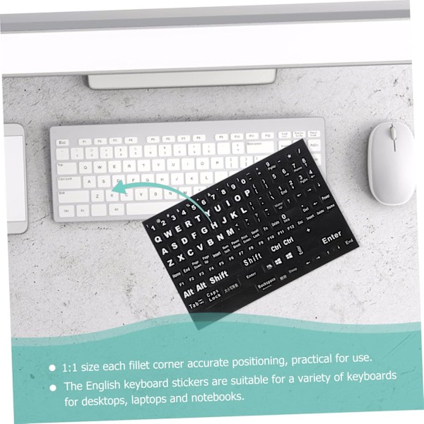 2 Ark Universelle Engelske Tastaturklistremerker Komplett Sett