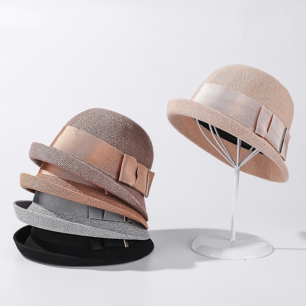 Elegant Bowler Hat med Buede Kanter - Tophat Dekoration Jazz Hat til Street Shooting Beige