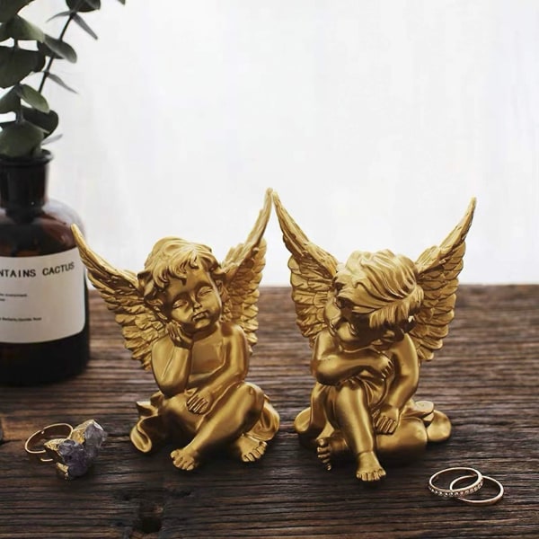 European Gold Söpö hartsi enkeli-koriste syntymäpäivälahja Ins Style Luova auton pehmeä koriste-ornamentti 4,25 tuumaa 2 kpl (kulta)