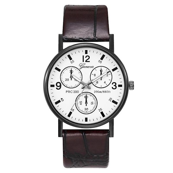 Kvartsikello Klassinen Muoti Miesten Nahkavyökello Kolmen Silmän Sininen Valokello Miehille Silver case black plate brown belt