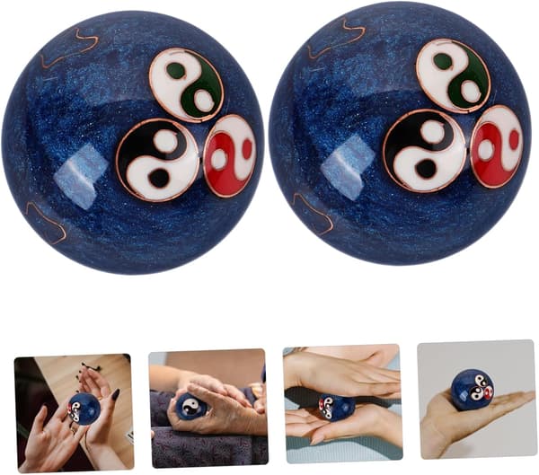 42 mm farvede Yin Yang Baoding håndtræningsbolde 2 stk. sæt lavtemperatur emaljemassage