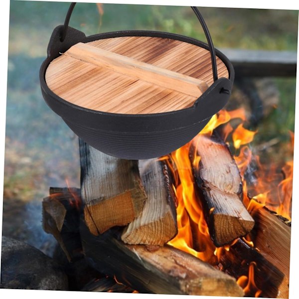 Utomhus Matlagningsgryta Gjutjärn Hot Pot Lock Multifunktionell Gryta Lätt att Rengöra Camping Köksredskap