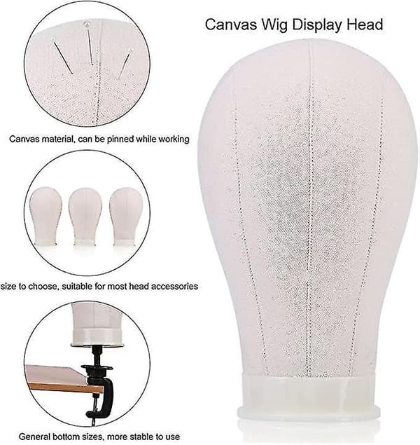 Paryk Displayhoved 22 tommer Kork Canvas Blok Mannequin Klemme