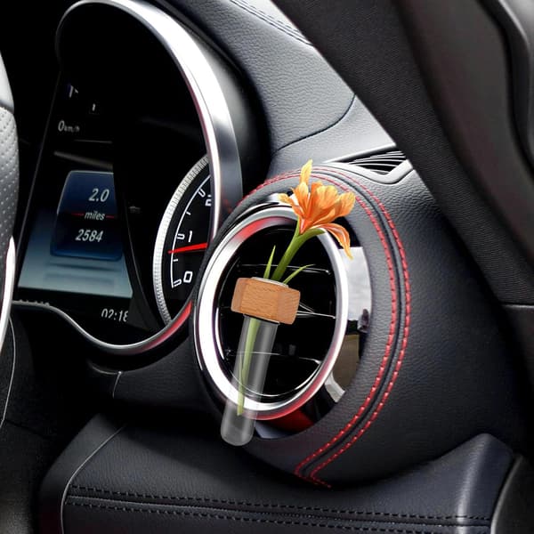 Bil Luftventil Blomstervase Hydroponisk Holder Auto Indretningsclips Bøgetræ Sekskantet Design til Frisk Interiør Tilbehør