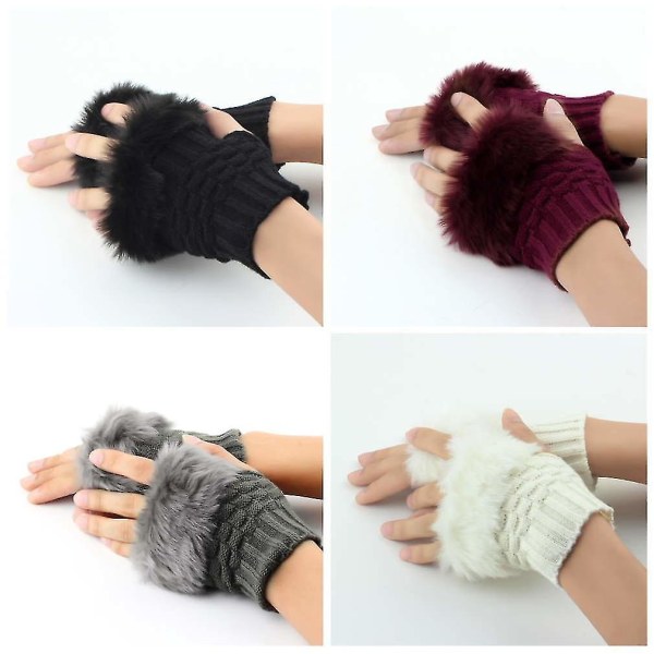 Winter Arm Warmer Fingerless Knitted Fur Trim Hansker